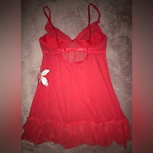 Victoria Secret Red Sheer Negligee, built in underwire bra. Matching red thong